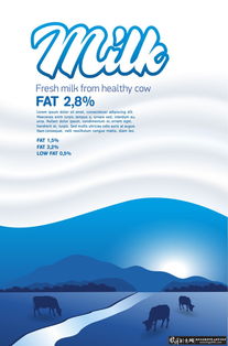 矢量牛奶广告设计 蓝色背景 创意牛奶海报, 堆糖,区